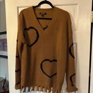 Cozy V-Neck Sweater with Heart Design